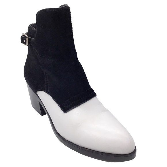 ALEXANDER WANG WHITE / BLACK LEATHER AND CALF HAIR BOOTS - Picture 1 of 7